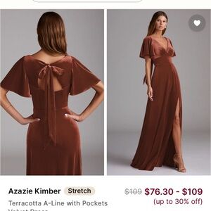 Azazie Kimber Velvet Dress in Rich Brown